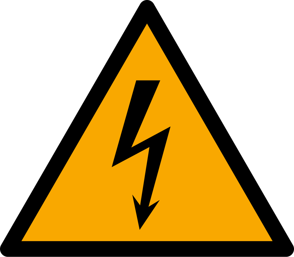 Señal triangular amarilla con un rayo negro de peligro eléctrico.